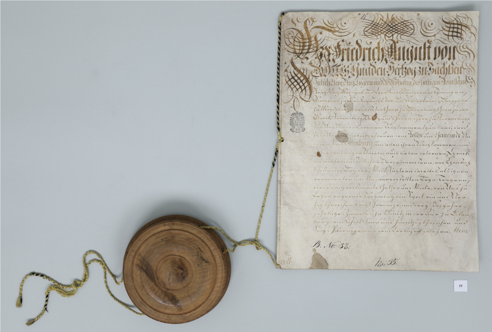 Gereinigte und geglättete Urkunde.