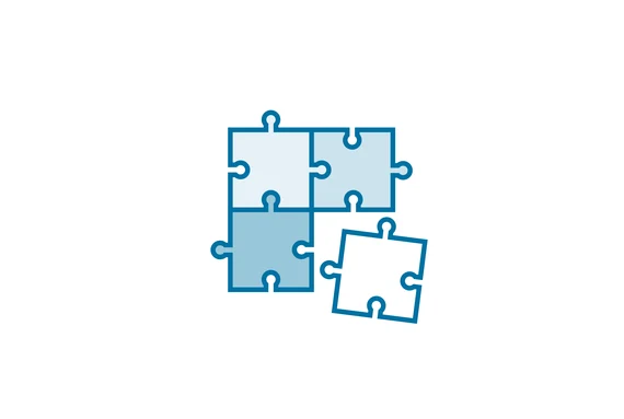 Die Grafik zeigt drei ineinender gesteckte und ein einzelnes Puzzelteil.