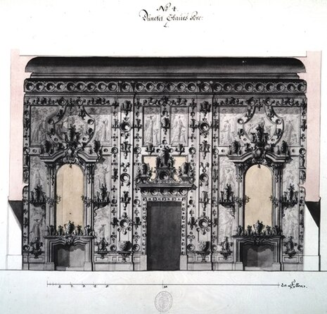 Archivale, Zacharias Longuelune, Entwurf für eine Wandgestaltung der kurfürstlichen Porzellansammlung im Japanischen Palais um 1735
