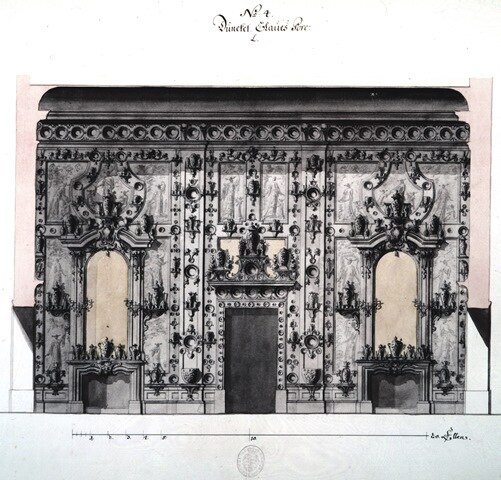 Zacharias Longuelune, Entwurf für eine Wandgestaltung der kurfürstlichen Porzellansammlung im Japanischen Palais (um 1735)